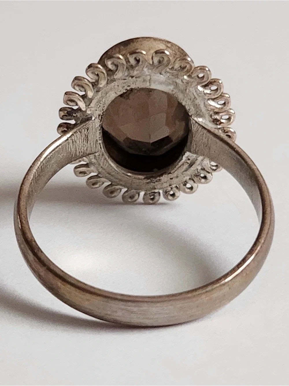 Smoky Quartz Oval Costume Silvertone Ring Elegant Dark Brown Gemstone Size 9.75